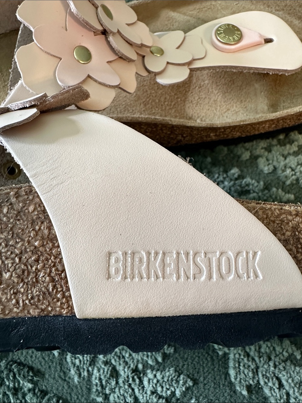 Birkenstock Gizeh Pink Floral Leather Thong Sandals - Picture 5 of 9